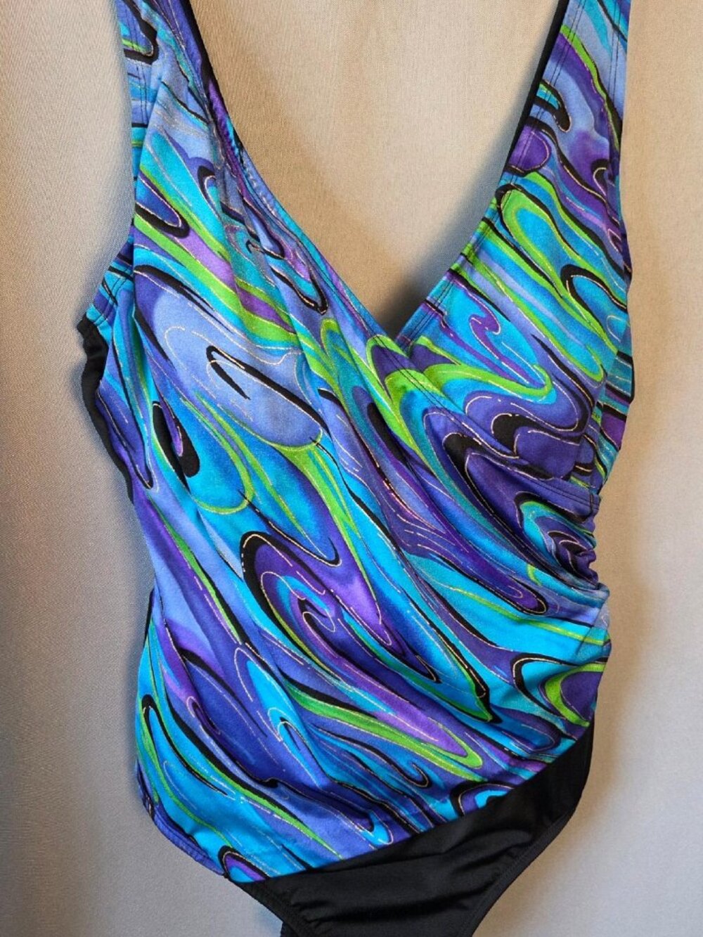 Longitude Swimsuit Size 12 Blue Purple Abstract Swirl One Piece Tummy Control
